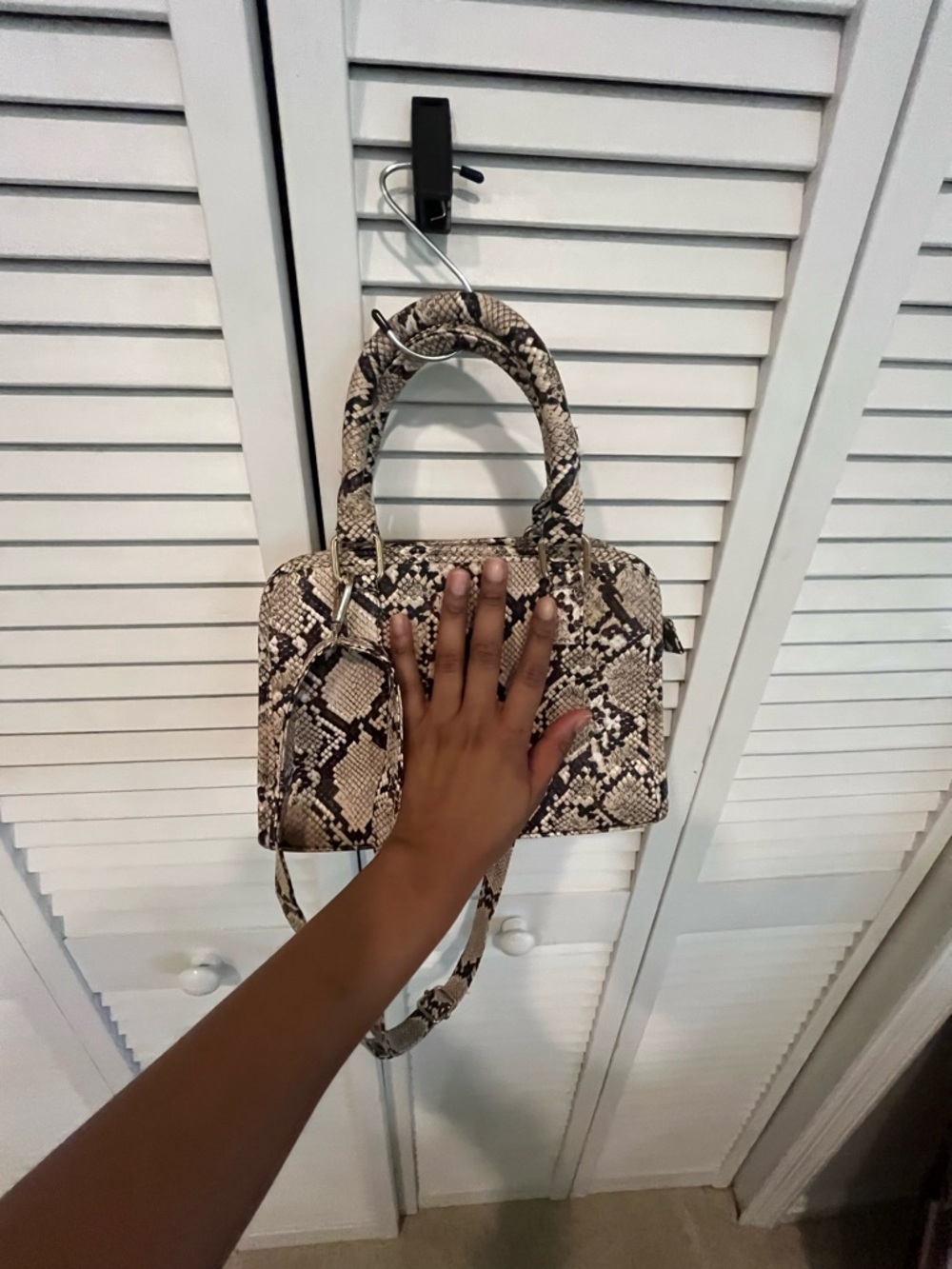Python-Print Top-Handle Crossbody Bag in Beige and Brown - Picture 4 of 4